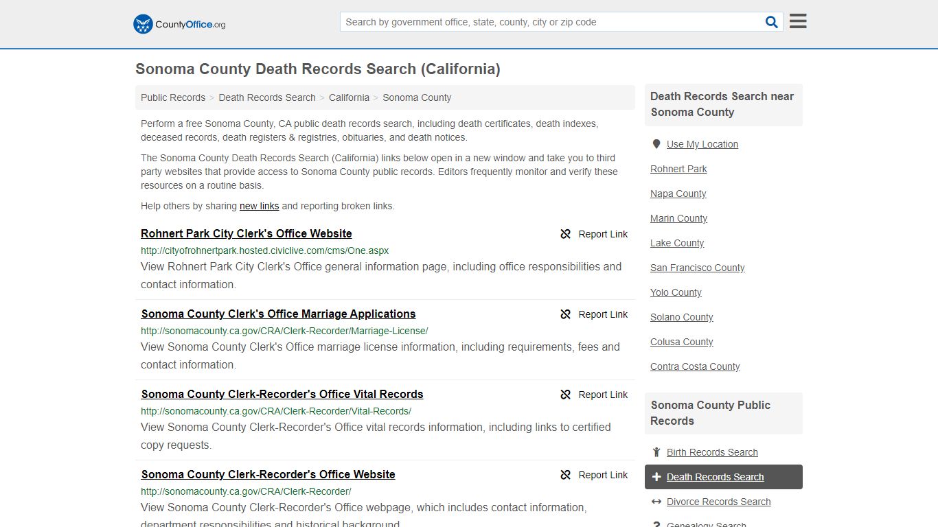 Death Records Search - Sonoma County, CA (Death ...