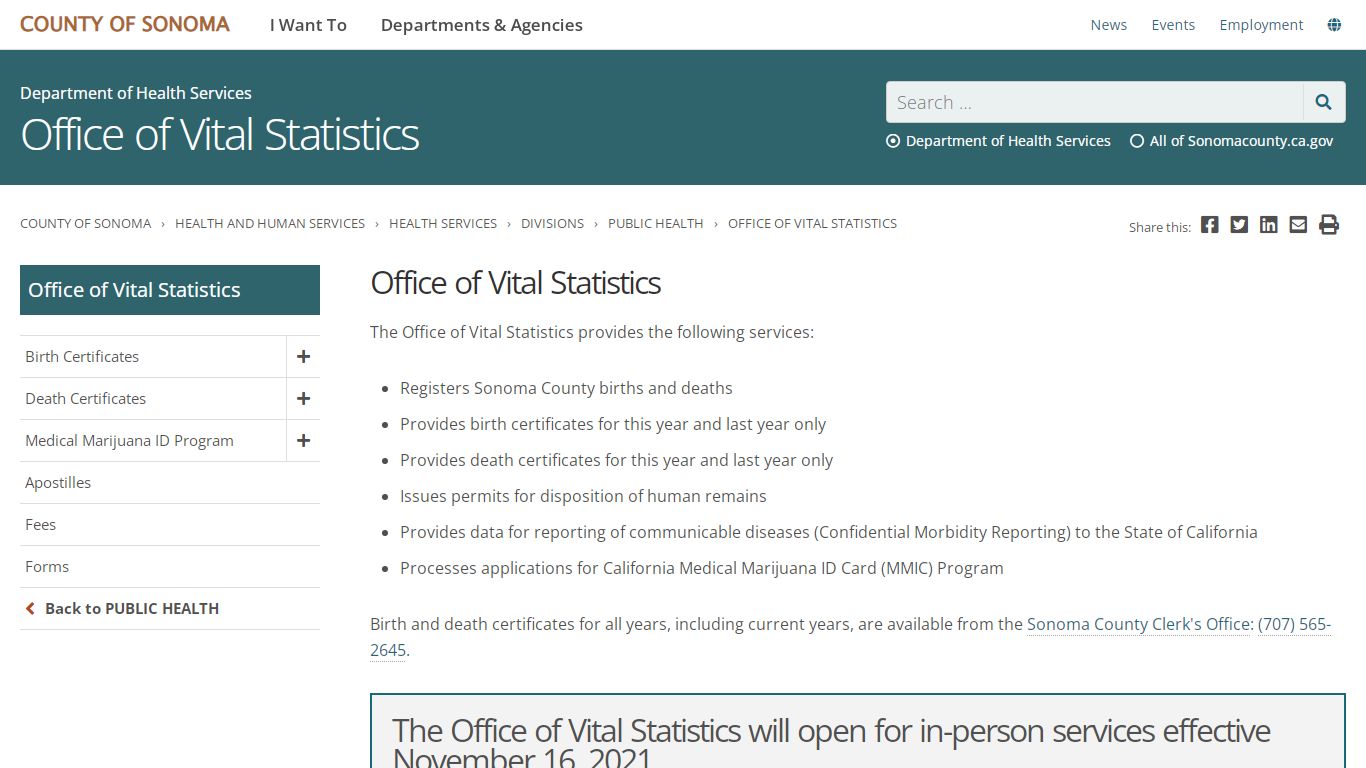 Vital Statistics | Public Health - County of Sonoma